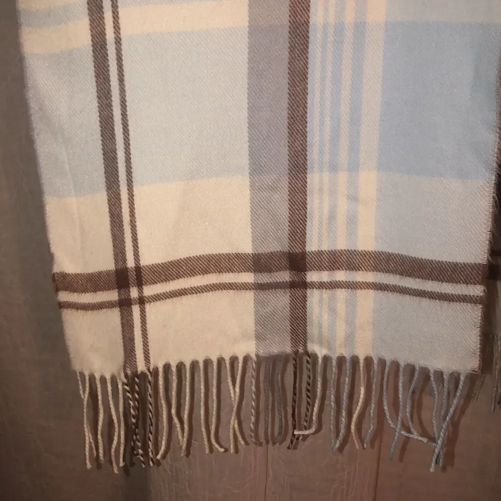 Blue White Brown Gray Plaid Scarf